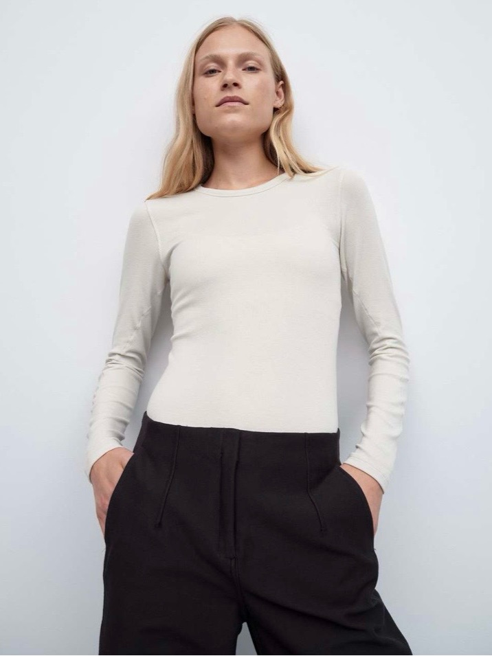 Lululemon Neutral Bone Hold Tight Ribbed Long Sleeve Modal Shirt Size 6